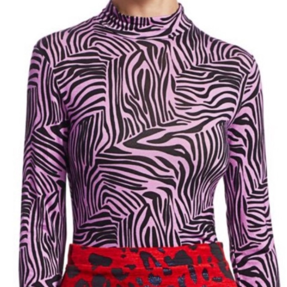 Andamane Purple Crazy Stripes Long Sleeve Mock Neck Women’s Top
